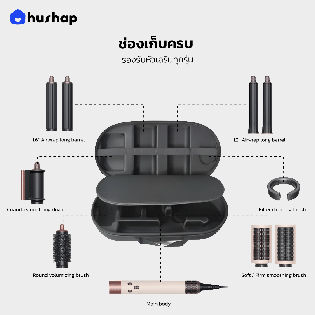 กระเป๋าเก็บไดร์ HUSHAP รุ่น COMPLETE CARRY สำหรับ DYSON AIRWRAP DYSON AIRWRAP HS01, HS05, HS08, HS09 ขนาด 20.5X43.5X11.5 CM สีดำ_2