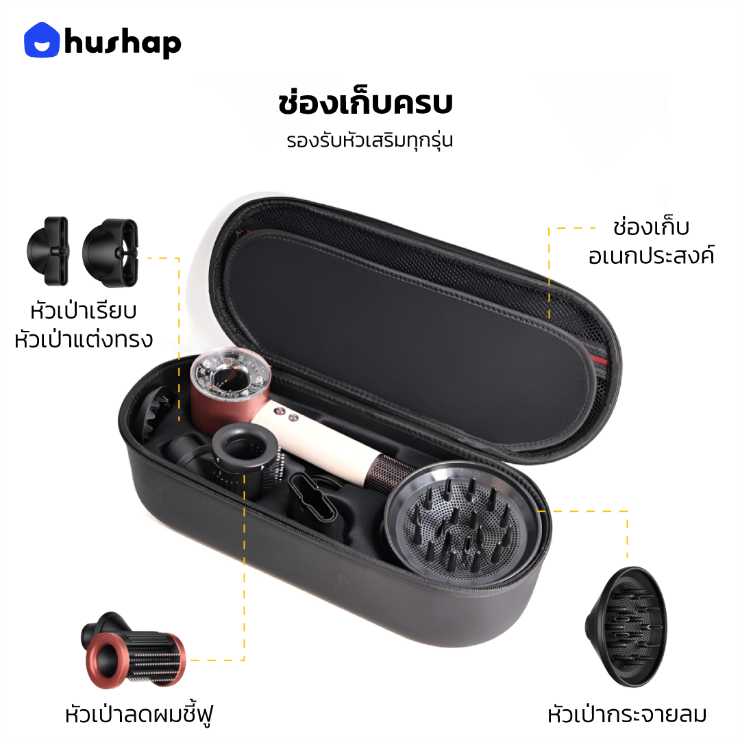 กระเป๋าเก็บไดร์ HUSHAP รุ่น TRAVEL CARRY สำหรับ DYSON SUPERSONIC HD08, HD15, HD16 ขนาด 13.5X42X16.5 CM สีดำ_2