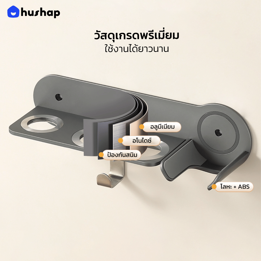 ที่วางไดร์เป่าผมแบบติดผนัง HUSHAP รุ่น BW-72-4GY สีเทา_5