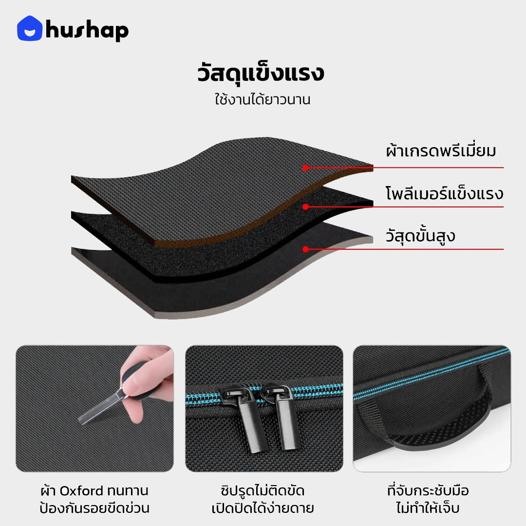 กระเป๋าเก็บไดร์ HUSHAP รุ่น COMPACT CARRY สำหรับ DYSON SUPERSONIC HD08, HD15, HD16 ขนาด 12X39X21 CM สีดำ_5