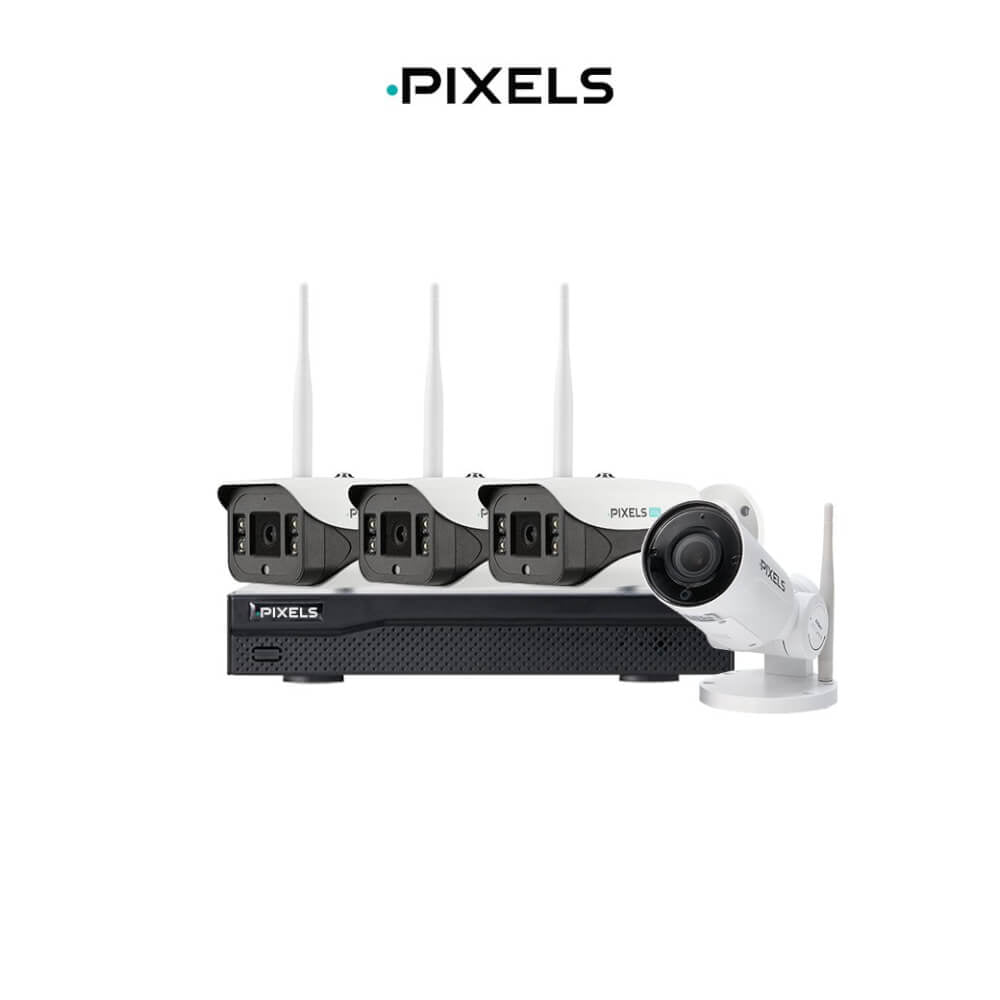 กล้องวงจรปิดไร้สาย PIXELS CCTV HYBRID 4CH กล้องฟิก 3 CH + กล้องหมุน 180 ...