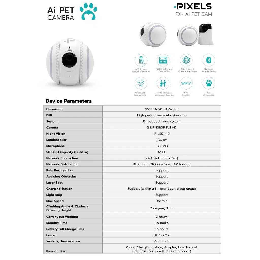 กล้องวงจรปิดไร้สาย สำหรับสัตว์เลี้ยง PIXELS CCTV PX-AI PETCAM ZOOM  2 MP ควบคุมผ่านมือถือ  พร้อมระบบโต้ตอบสัตว์เลี้ยง_5