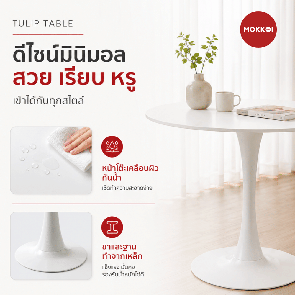โต๊ะกลม MOKKOI HOME รุ่น CK60 ขนาด 60 ซม. สีขาว