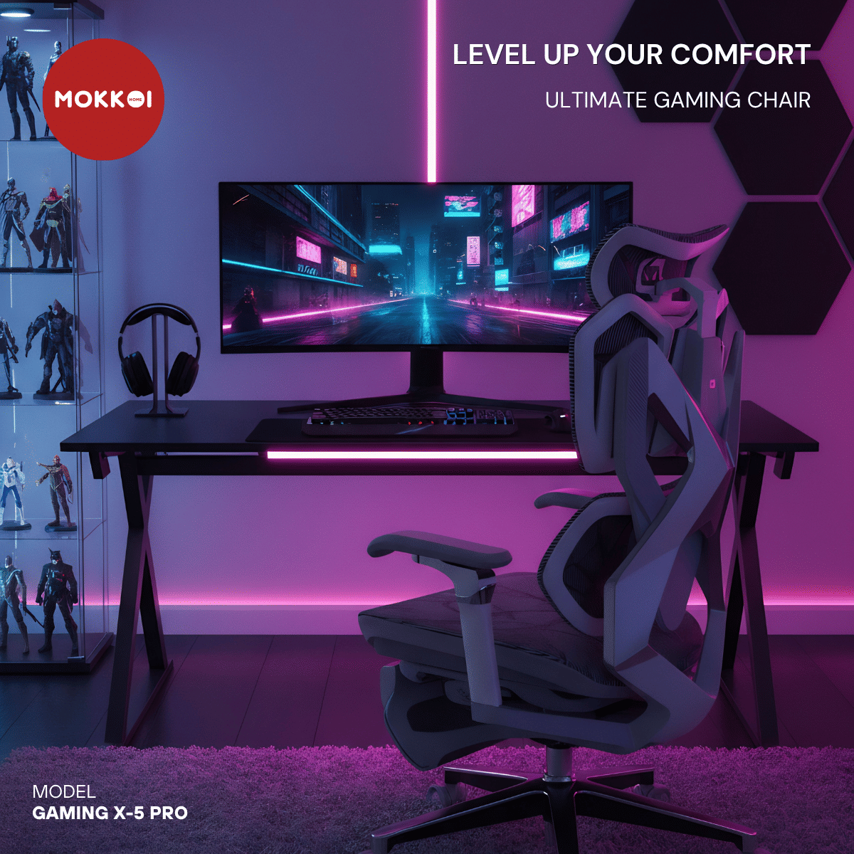 เก้าอี้เกมมิ่งเพื่อสุขภาพ MOKKOI HOME รุ่น X-5 PRO สีเทา ปรับความลึกเบาะได้