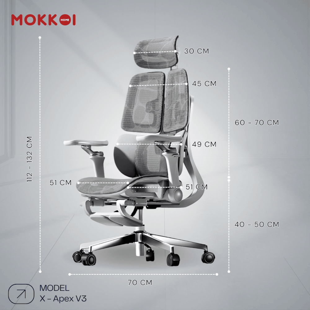 เก้าอี้ทำงานเพื่อสุขภาพ MOKKOI HOME รุ่น X - APEX V3 สีเทา ปรับที่วางแขนได้