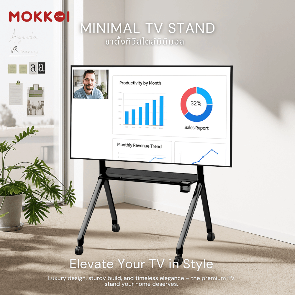 ขาตั้งทีวี มีล้อเลื่อน MOKKOI HOME รุ่น KM-TR43 BLACK สำหรับทีวีขนาด 55-120 นิ้ว สีดำ