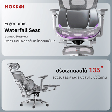 เก้าอี้ทำงานเพื่อสุขภาพ MOKKOI HOME รุ่น X-360 MAX สีเทา ปรับที่วางแขนได้_4