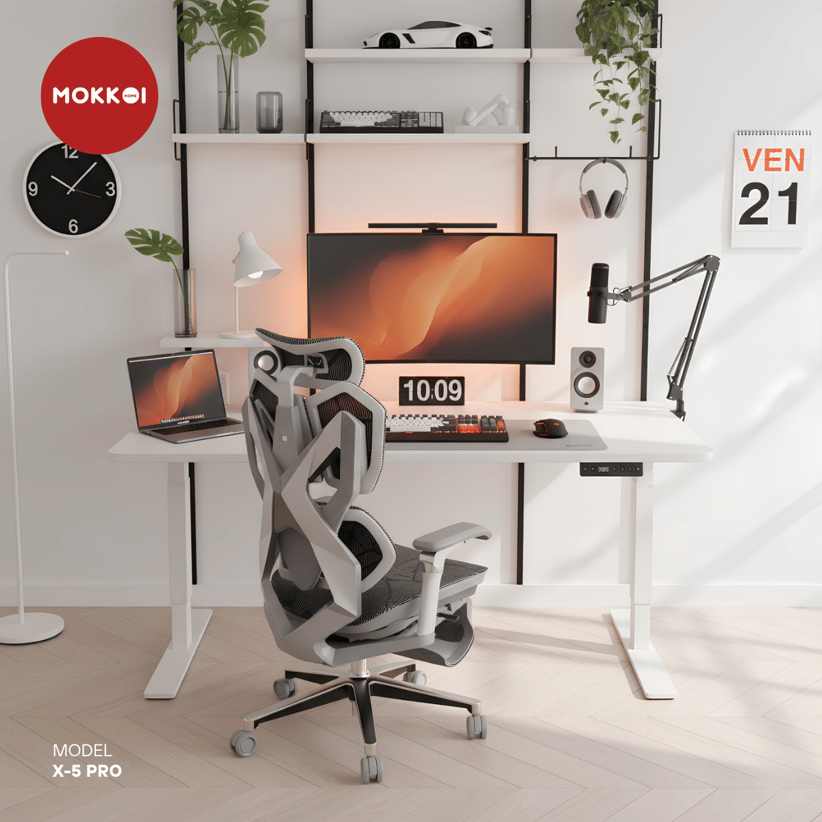 เก้าอี้เกมมิ่งเพื่อสุขภาพ MOKKOI HOME รุ่น X-5 PRO สีเทา ปรับความลึกเบาะได้_1