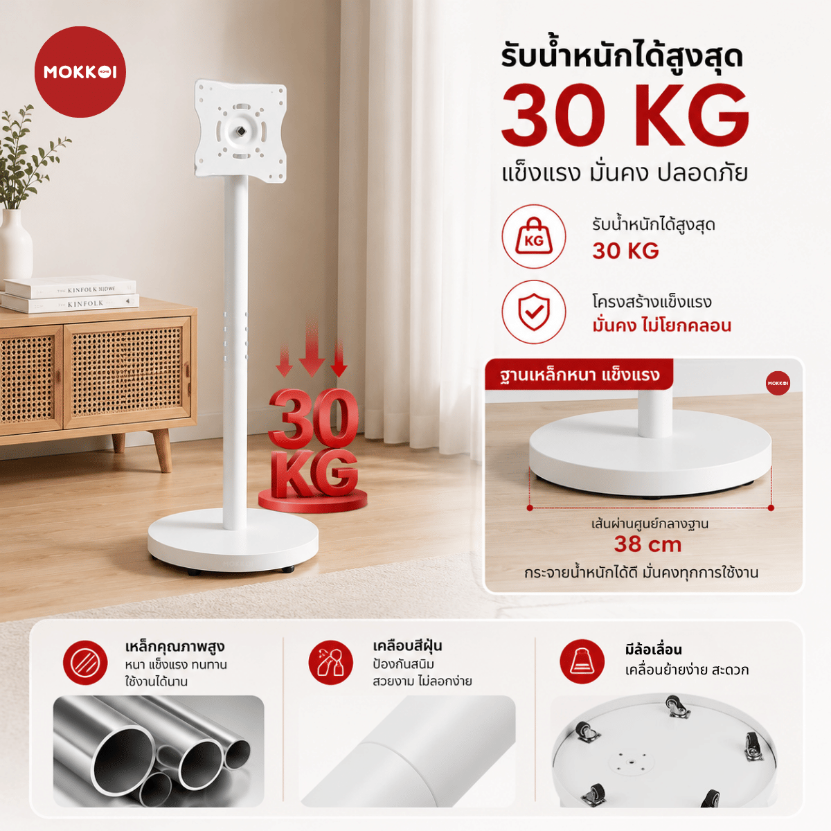 ขาตั้งทีวี MOKKOI HOME รุ่น M1-1700 WHITE สีขาว ดีไซน์มินิมอล_3