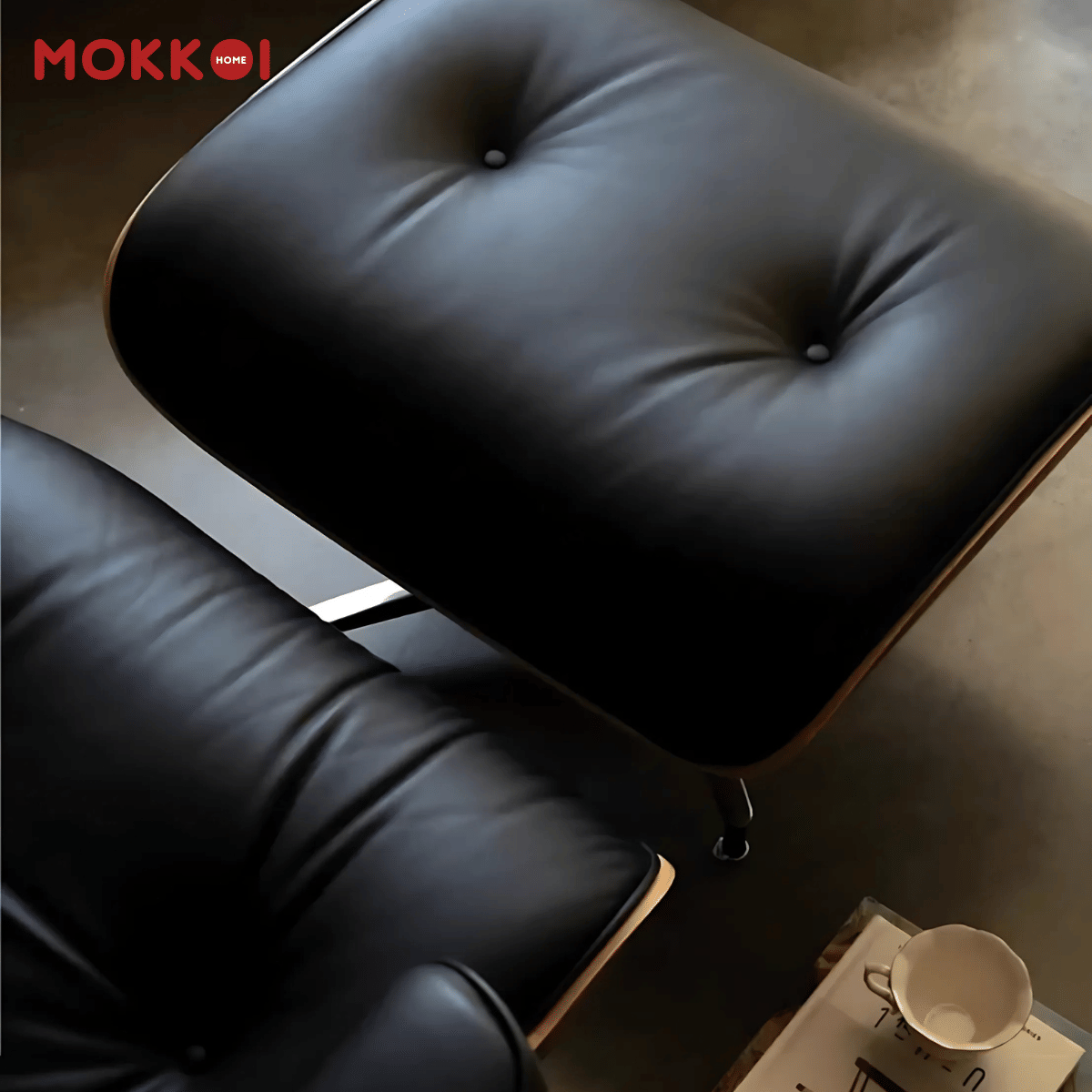 เก้าอี้เลานจ์หนังวัวแท้ พร้อมสตูลวางขา MOKKOI HOME รุ่น OTTOMAN สีดำ สไตล์โมเดิร์น_4