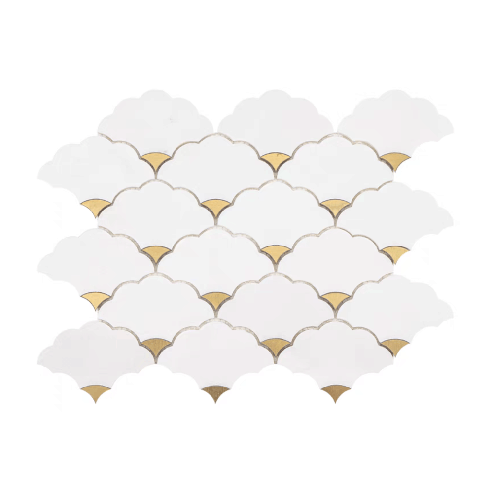 โมเสคหินอ่อน TIMELESS TILES รุ่น LUCKY CLOUD 23.7X29.8 ซม. สีขาว ตกแต่งสเตนเลสสีทอง CRYSTAL WHITE