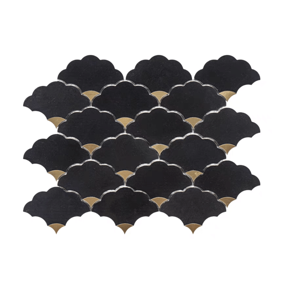 โมเสคหินอ่อน TIMELESS TILES รุ่น LUCKY CLOUD 23.7X29.8 ซม. สีดำ สเตนเลสสีทอง JET BLACK