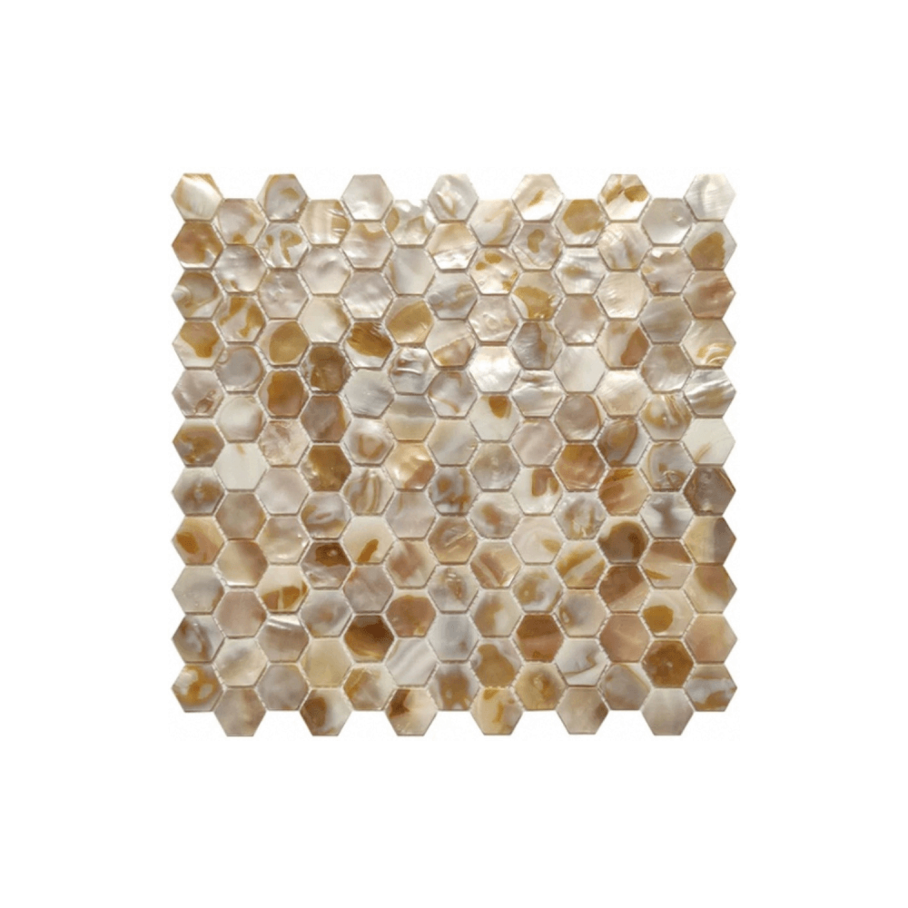 โมเสคเปลือกหอย TIMELESS TILES รุ่น PEARL SEASHELL MOSAIC 30 X 30 ซม. สีขาวน้ำตาล CHAMPANGE WHITE ทรงหกเหลี่ยม ผิวเงา_0