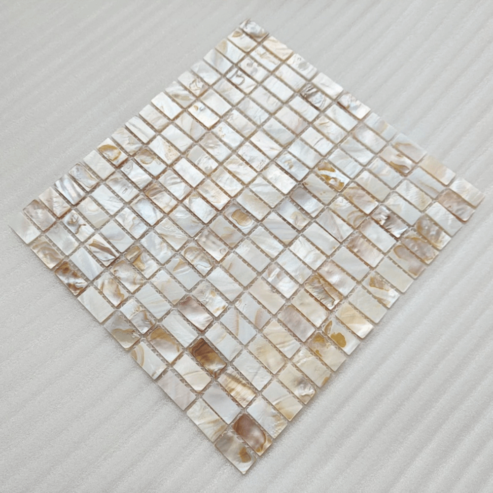 โมเสคเปลือกหอย TIMELESS TILES รุ่น PEARL SEASHELL MOSAIC 30 X 30 ซม. สีขาวน้ำตาล AMBER BROWN ทรงสี่เหลี่ยมพื้นผ้า ผิวเงา_3