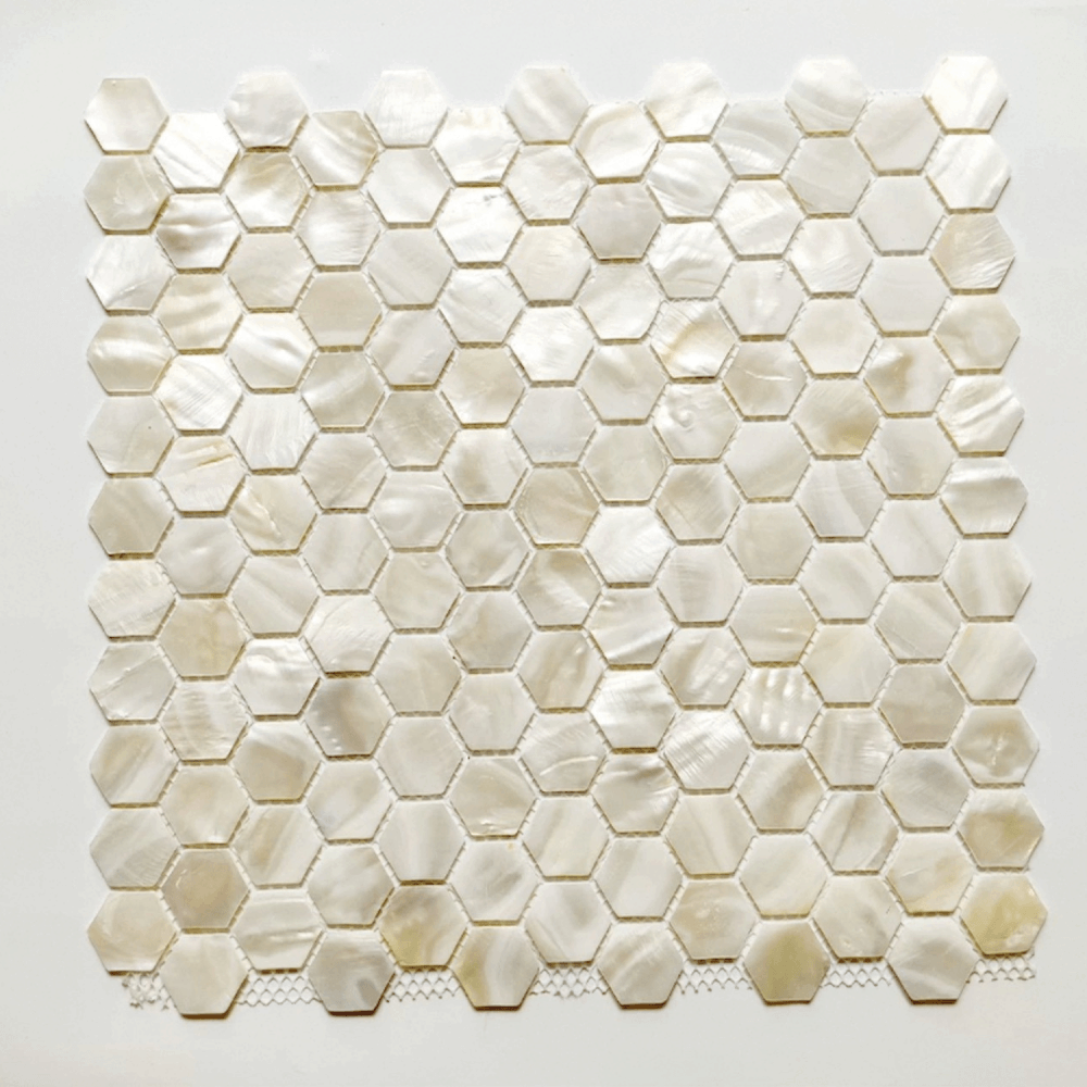 โมเสคเปลือกหอย TIMELESS TILES รุ่น PEARL SEASHELL MOSAIC 30 X 30 ซม. สีขาว CHAMPANGE WHITE ทรงหกเหลี่ยม ผิวเงา_3