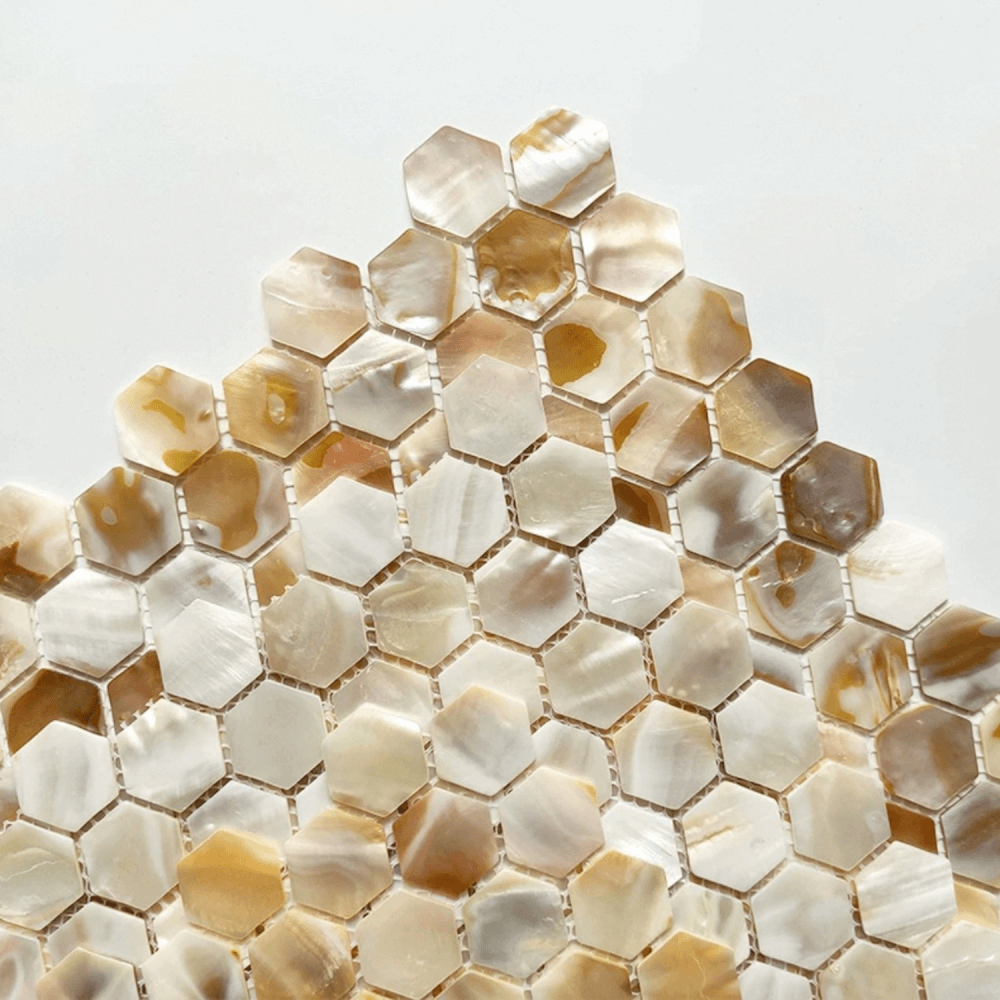 โมเสคเปลือกหอย TIMELESS TILES รุ่น PEARL SEASHELL MOSAIC 30 X 30 ซม. สีขาวน้ำตาล CHAMPANGE WHITE ทรงหกเหลี่ยม ผิวเงา_3