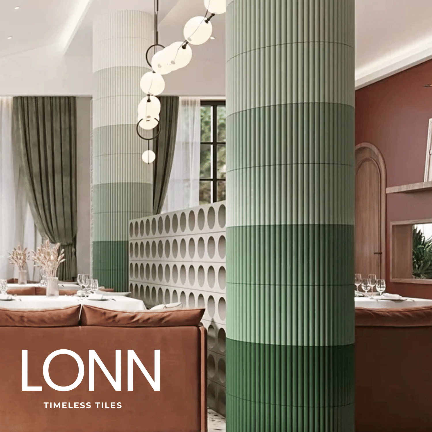 โมเสค TIMELESS TILES รุ่น LONN 29X30 ซม. สีเขียวเข้ม DARK GREEN โมเสคแท่งทรงโค้งครึ่งวงกลม_3
