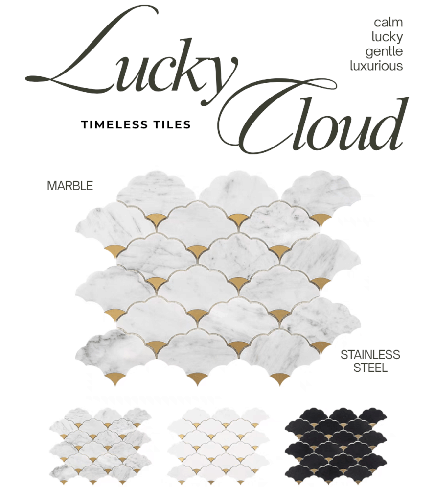 โมเสคหินอ่อน TIMELESS TILES รุ่น LUCKY CLOUD 23.7X29.8 ซม. สีขาว ตกแต่งสเตนเลสสีทอง CRYSTAL WHITE_5