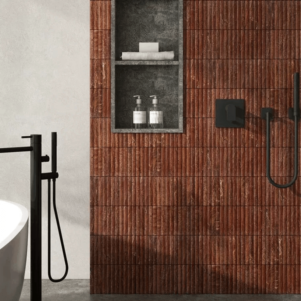 โมเสคหินธรรมชาติ TIMELESS TILES รุ่น LUNE 30.5X30 ซม. สีแดง RED CAVE โมเสกแท่งทรงโค้งครึ่งวงกลม_5