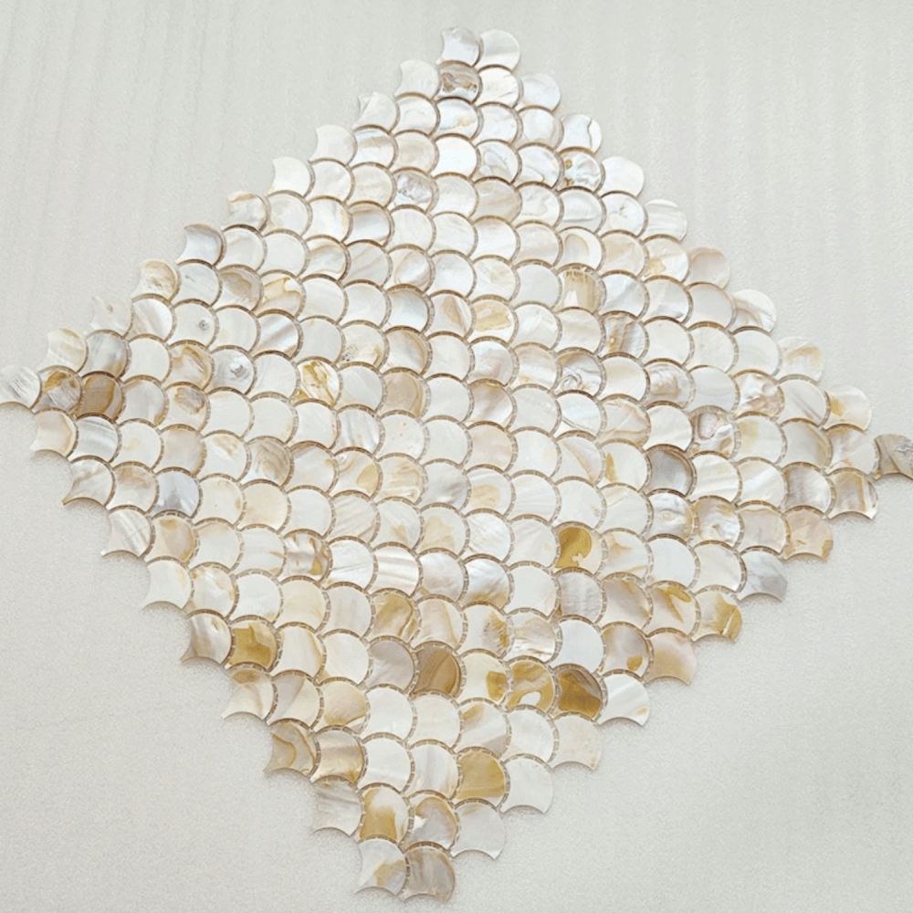 โมเสคเปลือกหอย TIMELESS TILES รุ่น PEARL SEASHELL MOSAIC 30 X 30 ซม. สีเบจ AMBER BEIGE ทรงพัด ผิวเงา_5
