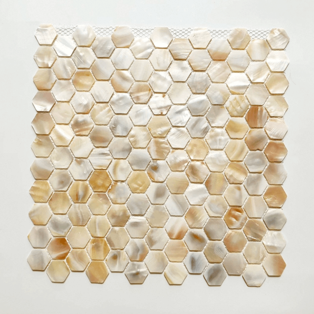 โมเสคเปลือกหอย TIMELESS TILES รุ่น PEARL SEASHELL MOSAIC 30 X 30 ซม. สีขาว CHAMPANGE WHITE ทรงหกเหลี่ยม ผิวเงา_6