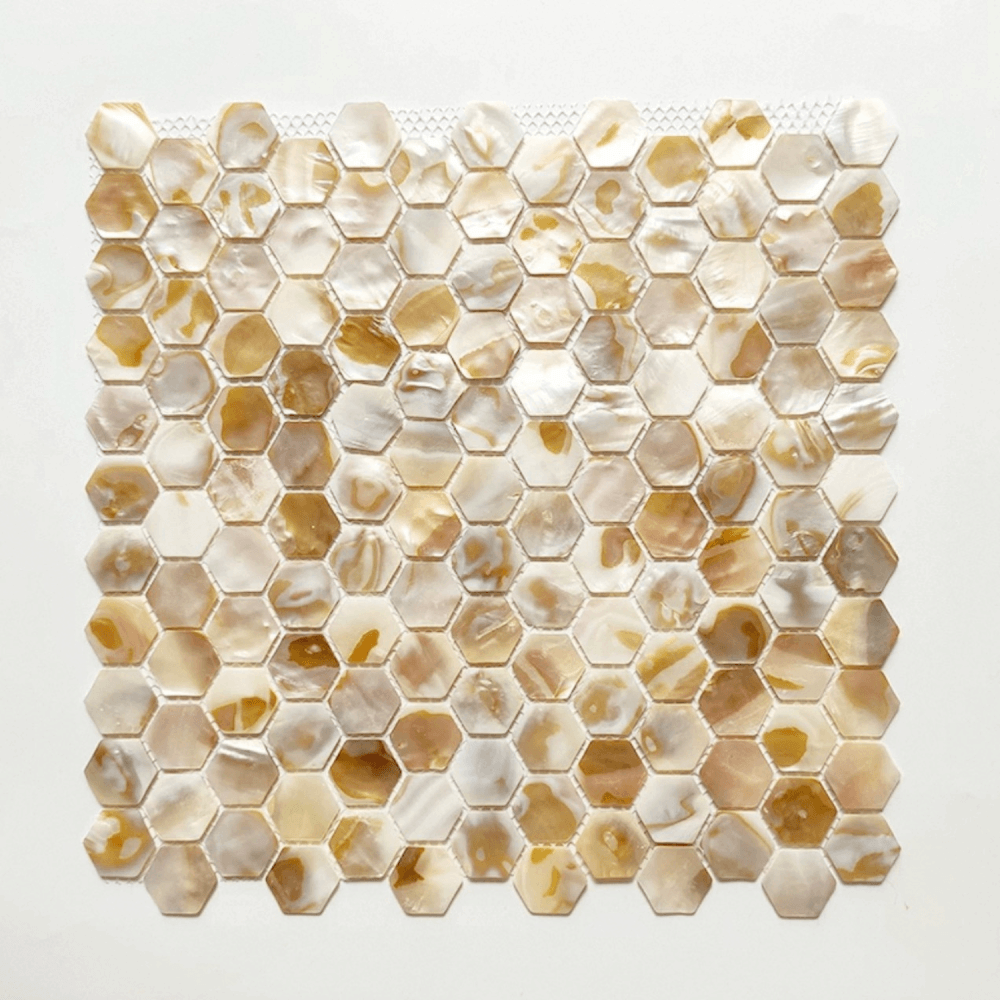 โมเสคเปลือกหอย TIMELESS TILES รุ่น PEARL SEASHELL MOSAIC 30 X 30 ซม. สีขาวน้ำตาล CHAMPANGE WHITE ทรงหกเหลี่ยม ผิวเงา_6