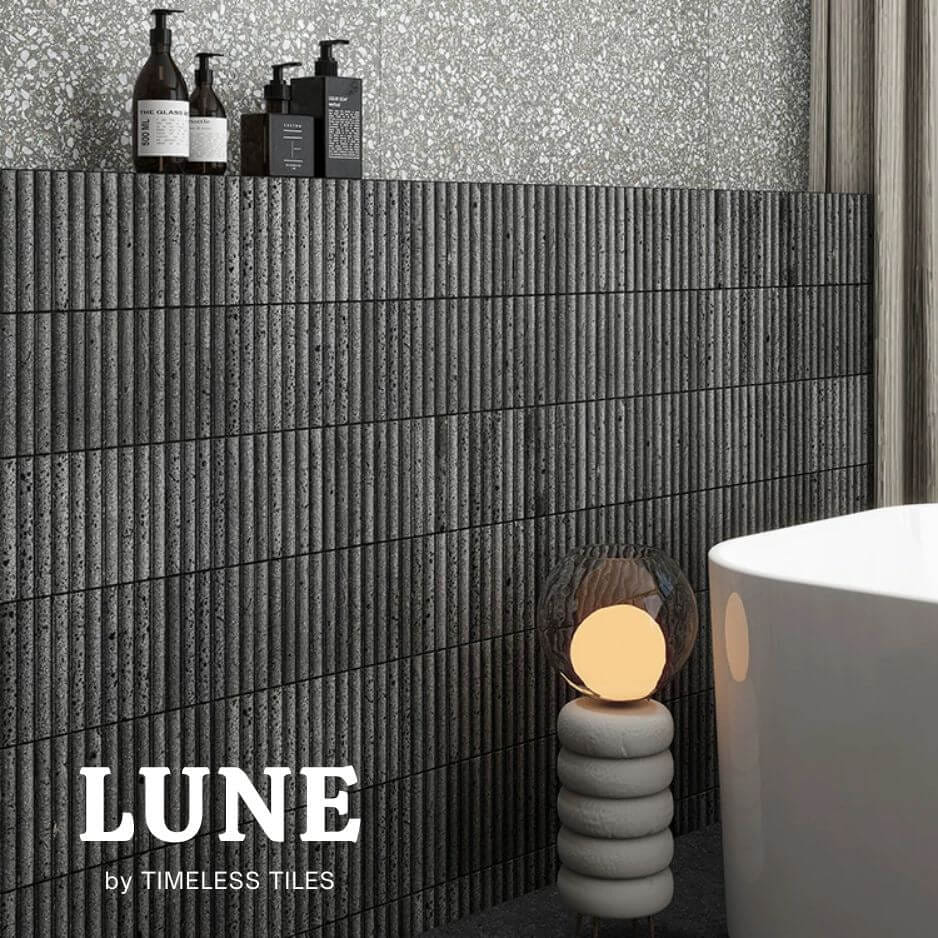 โมเสคหินธรรมชาติ TIMELESS TILES รุ่น LUNE 30.5X30 ซม. หินภูเขาไฟ สีดำ โมเสกแท่งทรงโค้งครึ่งวงกลม_5