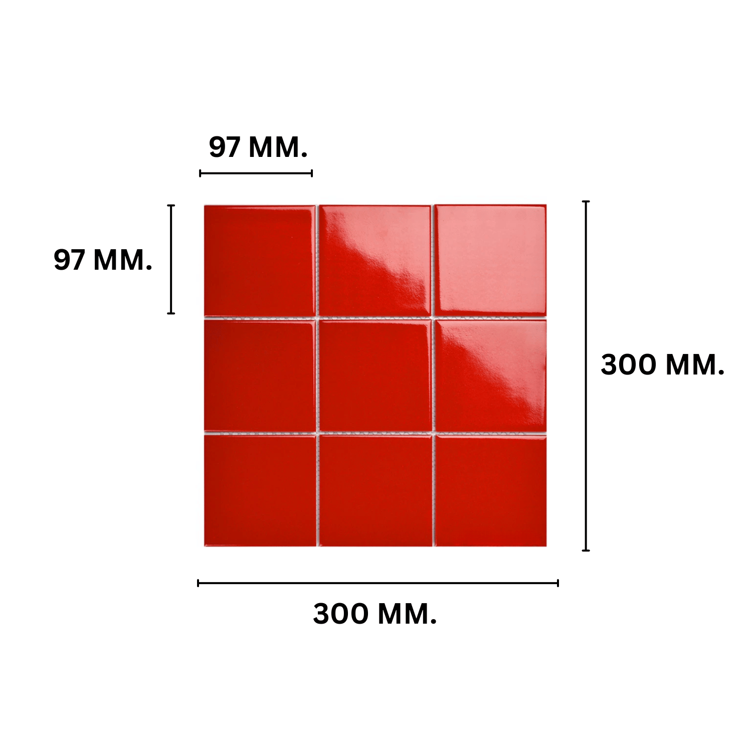 โมเสค TIMELESS TILES รุ่น 3X3 SQUARE MOSAIC TILES ขนาด 30X30 ซม. สีแดง ผิวเงา GLOSS RED_1