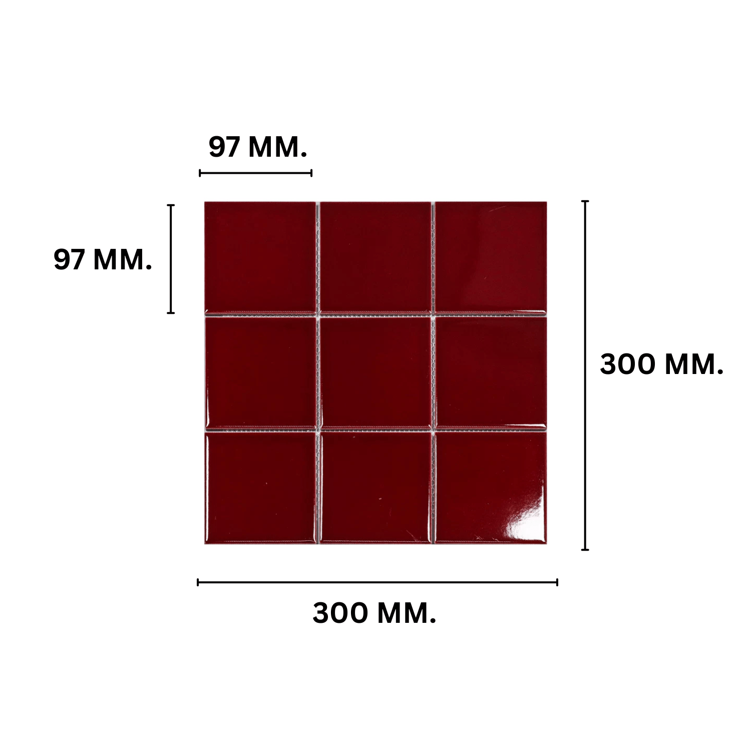 โมเสค TIMELESS TILES รุ่น 3X3 SQUARE MOSAIC TILES ขนาด 30X30 ซม. สีแดงไวน์ ผิวเงา_1