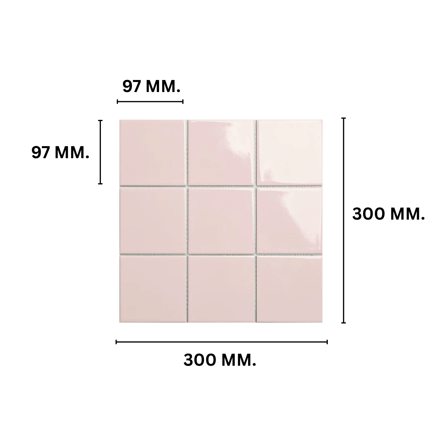 โมเสค TIMELESS TILES รุ่น 3X3 SQUARE MOSAIC TILES ขนาด 30X30 ซม. สีชมพูอ่อน ผิวเงา_1