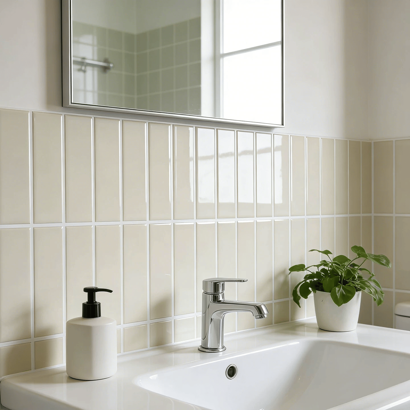 วอลเปเปอร์ลายโมเสค 3D มีกาวในตัว TIMELESS TILES ผิวเงา สีเบจ (ราคา/10แผ่น)_9