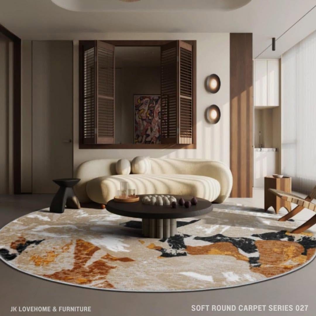 พรมกลม JKLOVEHOME SOFT ROUND CARPET SERIES 027 120 ซม. สีเบจ_3