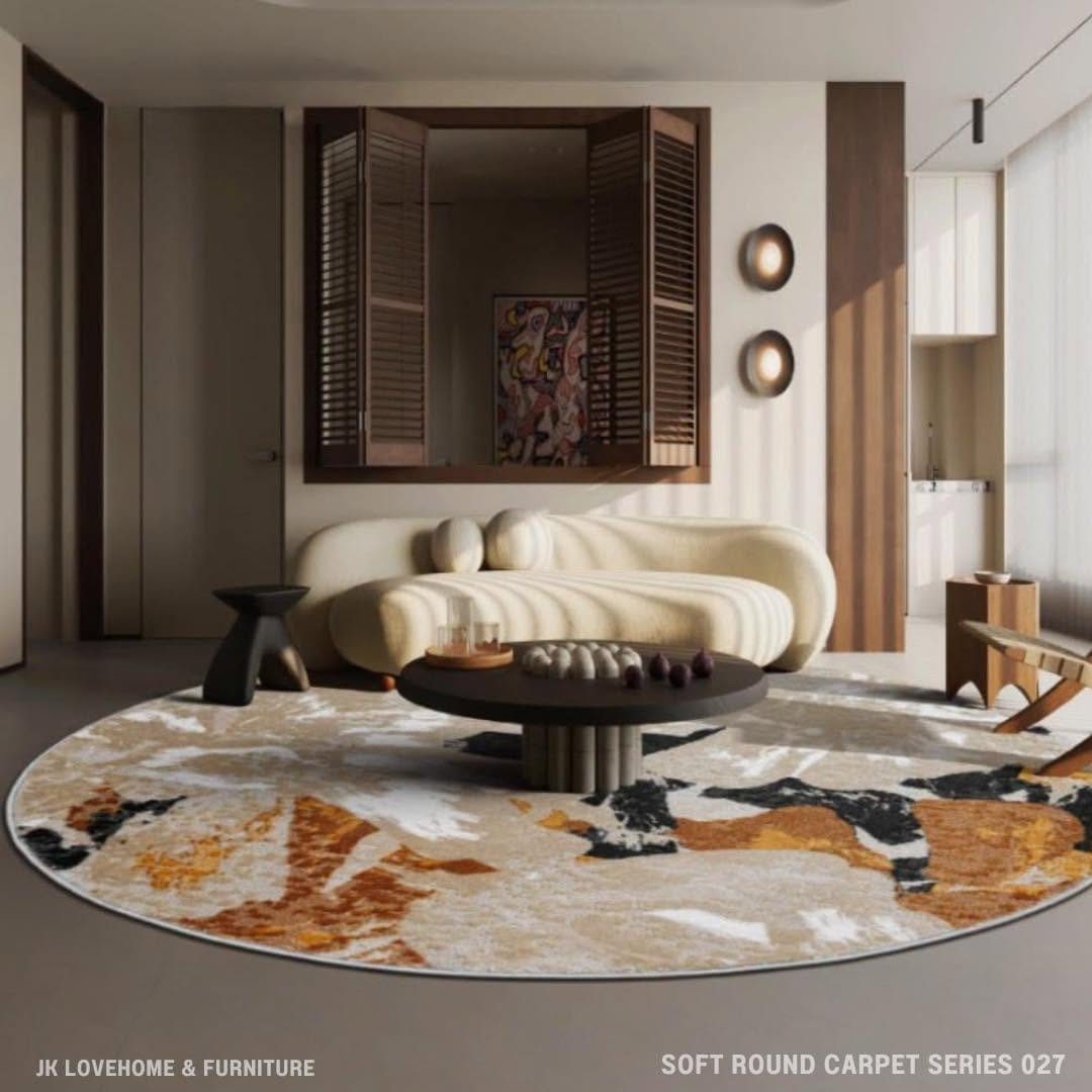 พรมกลม JKLOVEHOME SOFT ROUND CARPET SERIES 027 120 ซม. สีเบจ_4