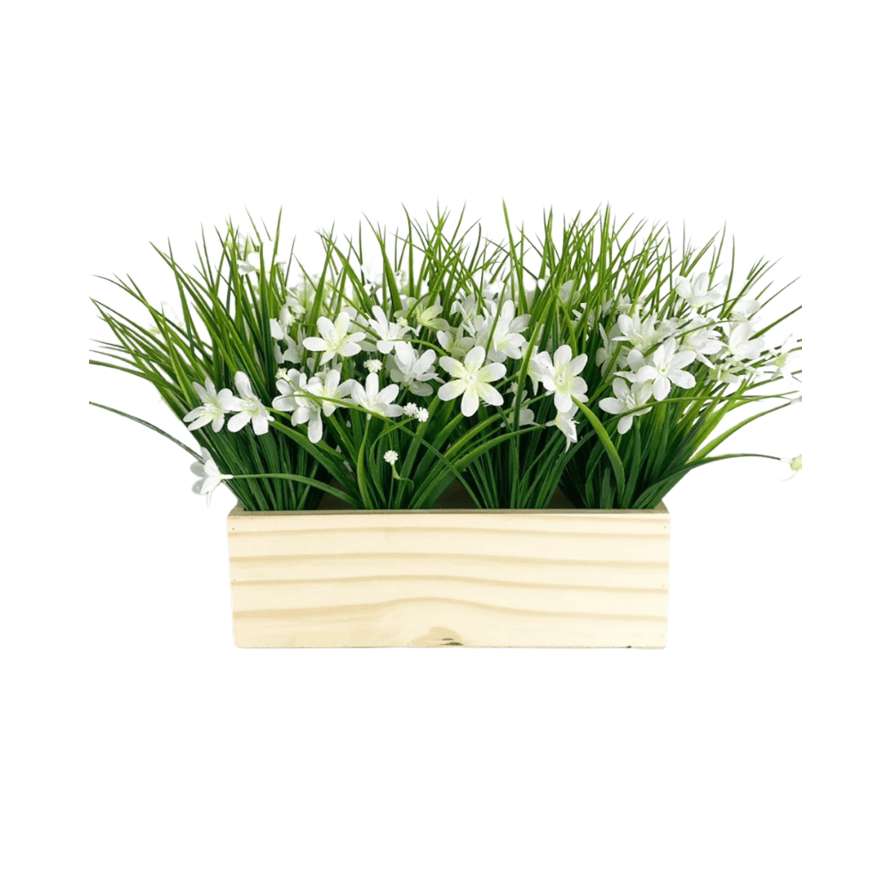 หญ้ามีดอกปลอม PIMARN รุ่น PID634 สูง 30 ซม.,สีขาว พร้อมกระถางไม้_0