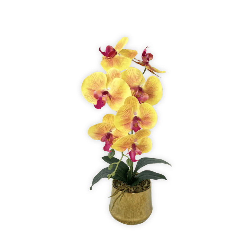 ดอกกล้วยปลอม PIMARN รุ่น PID712 ,สีเหลือง,พร้อมกระถางสีทอง_0