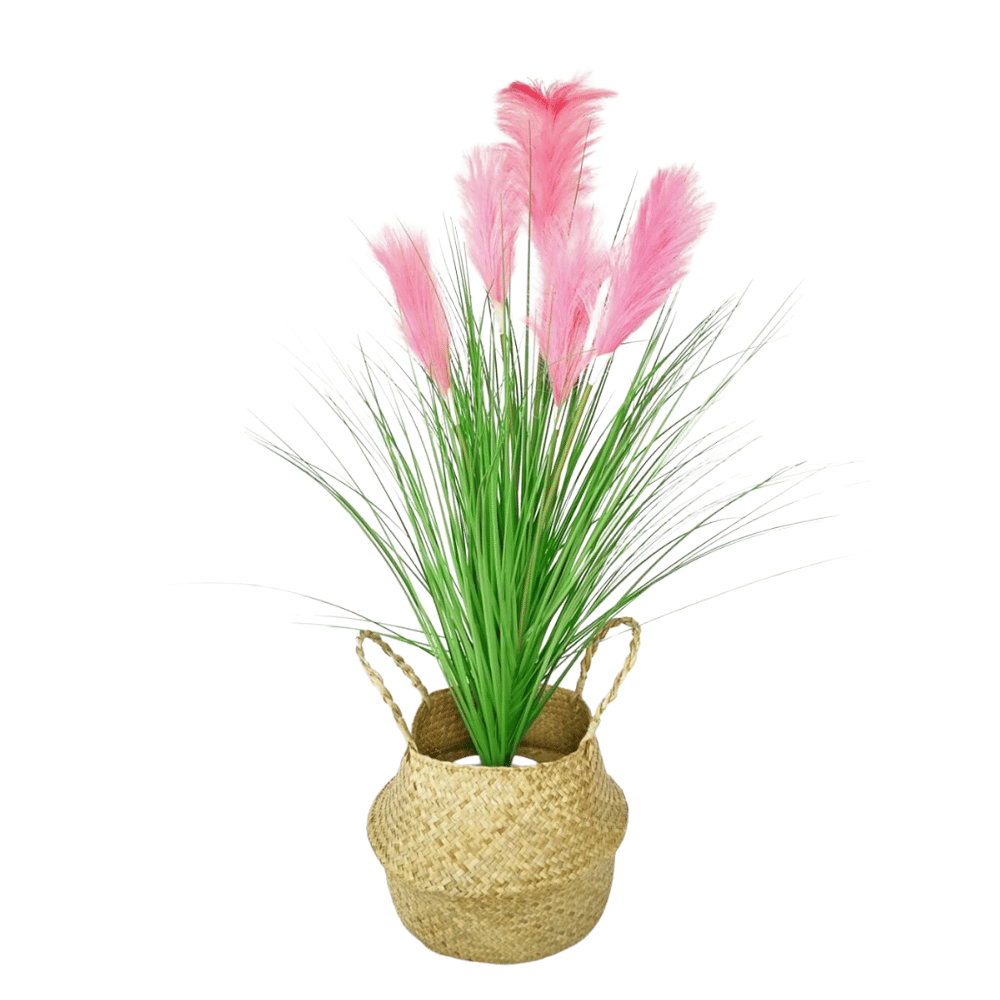 ดอกหญ้าปลอม PIMARN รุ่น PID368 สูง 100 ซม,สีชมพูเขียว พร้อมตะกร้าสาน