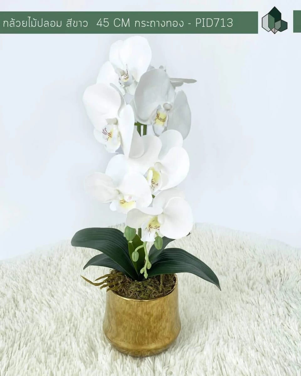 ดอกกล้วยปลอม PIMARN รุ่น PID713 ,สีขาว,พร้อมกระถางสีทอง_1