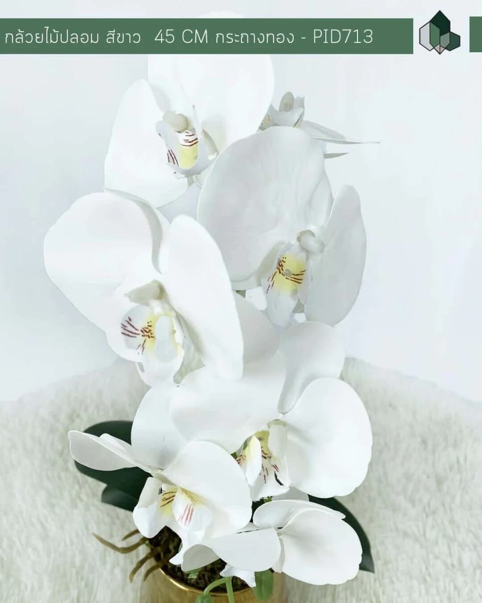 ดอกกล้วยปลอม PIMARN รุ่น PID713 ,สีขาว,พร้อมกระถางสีทอง_2