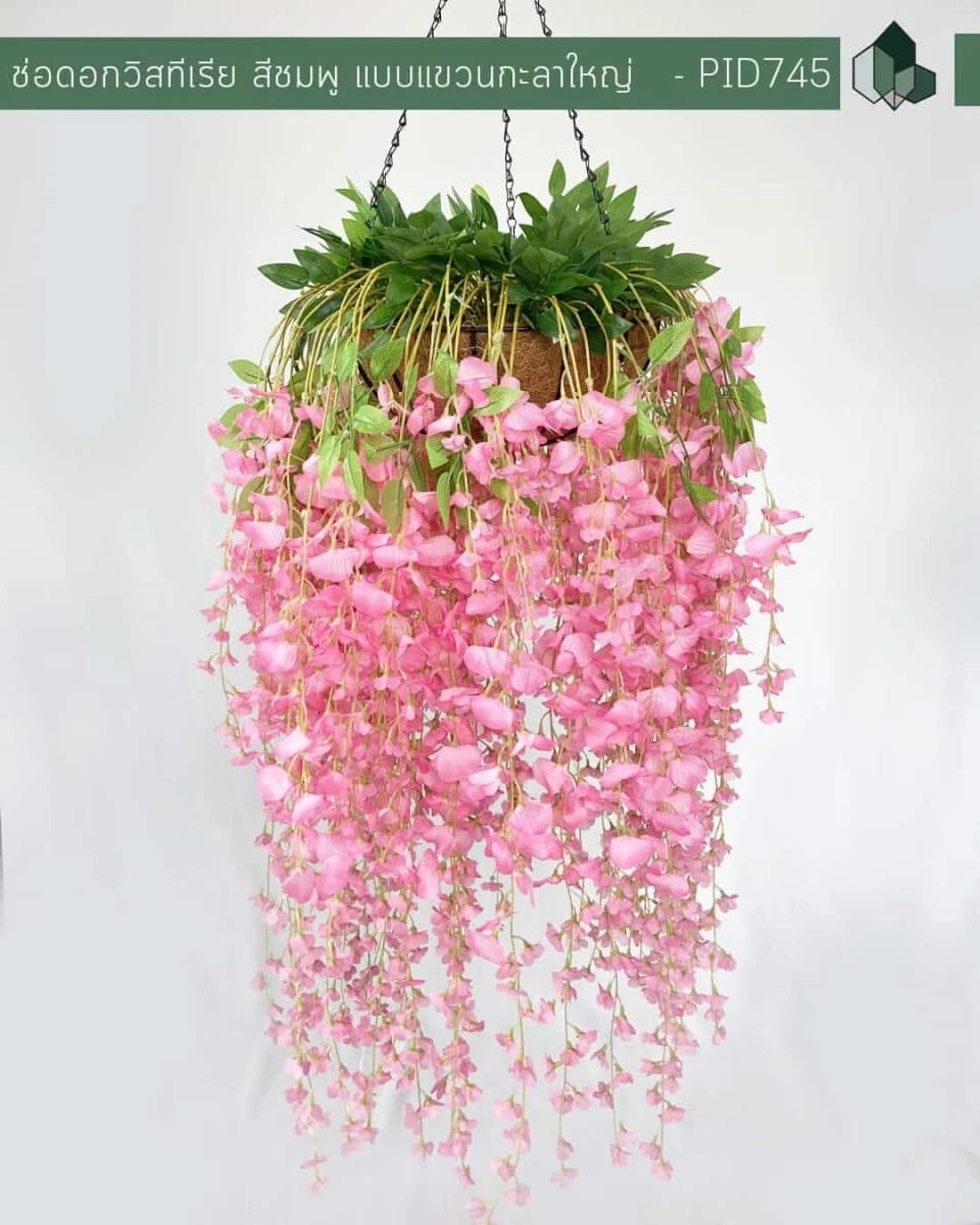 ไม้เลื้อยวิสทีเรียปลอม PIMARN รุ่น PID745 ,สีชมพู,พร้อมกระถางใยมะพร้าว_2