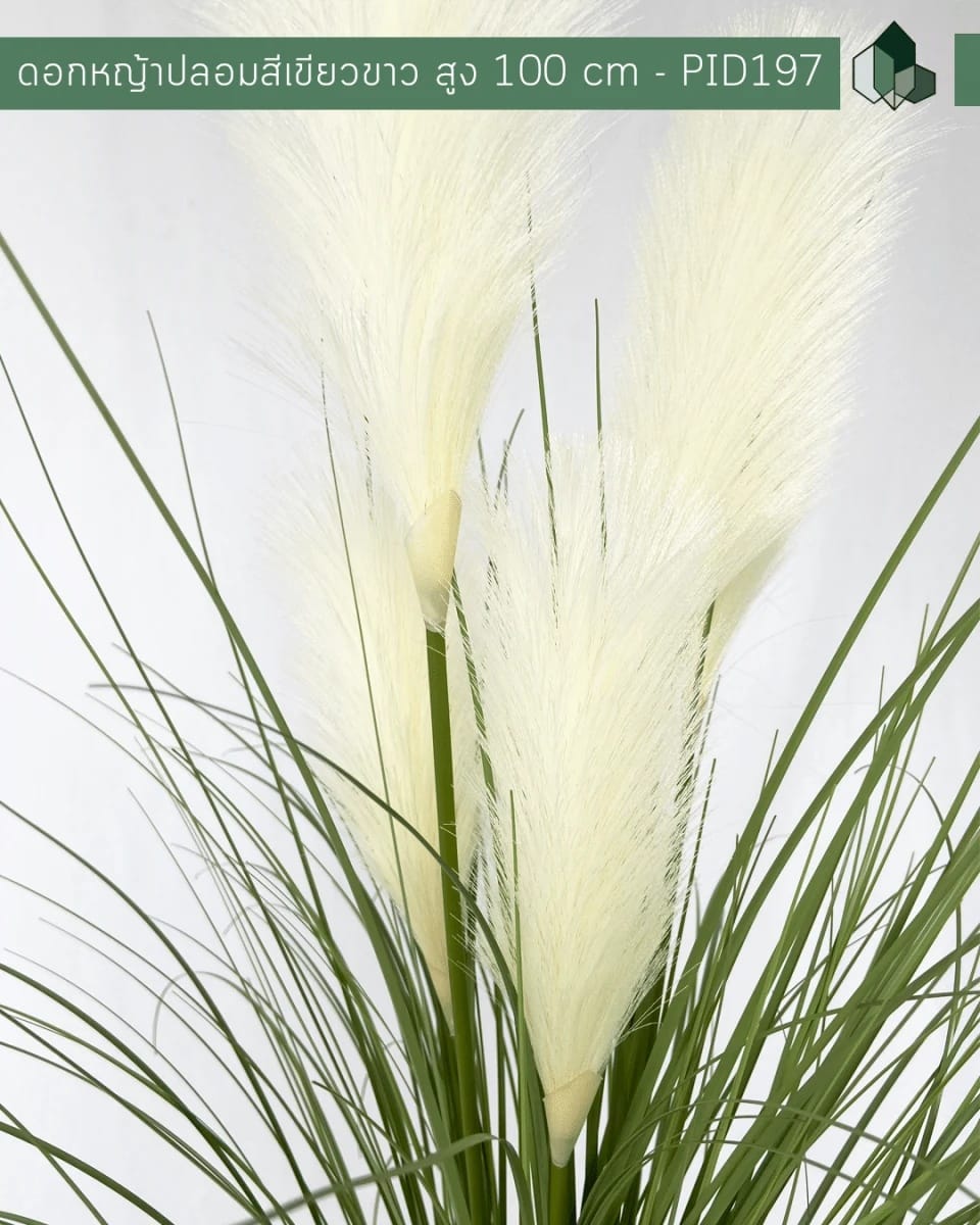 ดอกหญ้าปลอม PIMARN รุ่น PID197 สูง 100 ซม,สีขาวเขียว พร้อมตะกร้าสาน_4