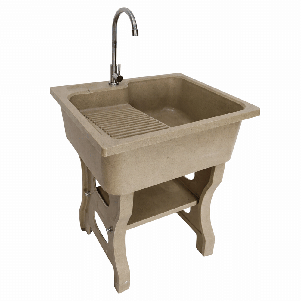 อ่างล้างจานขาตั้ง หินควอตซ์ 1 หลุม 1 ที่พัก DINOSAUR WASHTUB ขนาด 80X60X23ซม. สี SAND