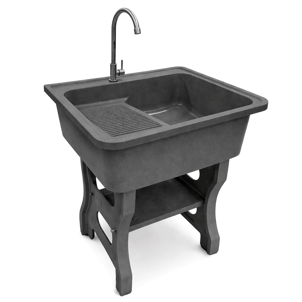 อ่างล้างจานขาตั้ง หินควอตซ์ 1 หลุม 1 ที่พัก DINOSAUR WASHTUB ขนาด 80X60X23ซม. สีดำ_9
