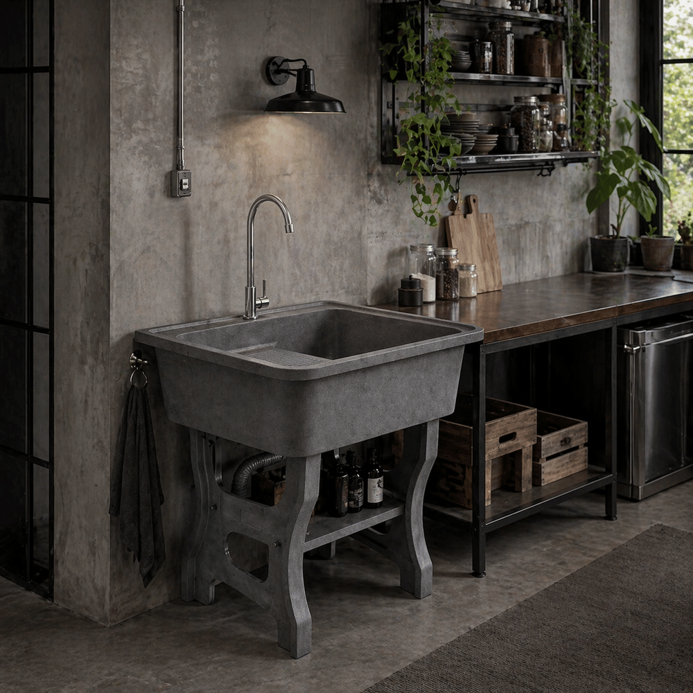อ่างล้างจานขาตั้ง หินควอตซ์ 1 หลุม 1 ที่พัก DINOSAUR WASHTUB ขนาด 70X57X80ซม. สีดำ