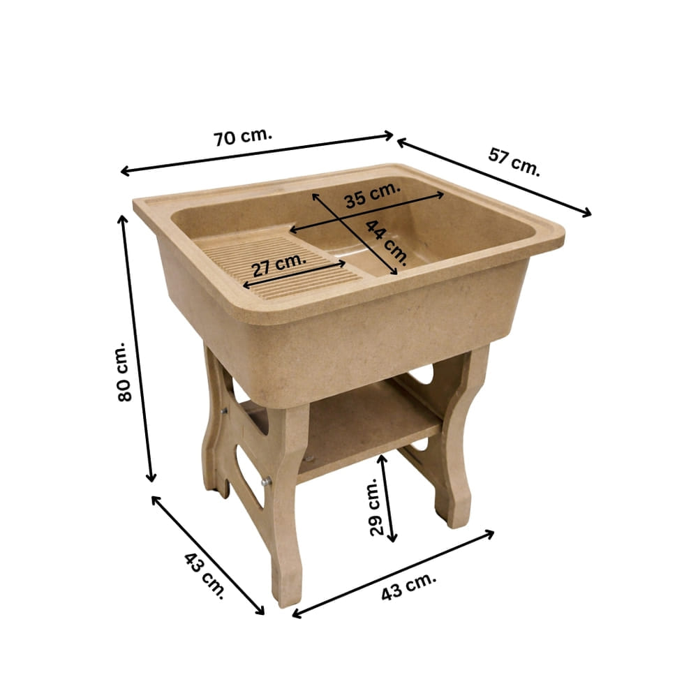 อ่างล้างจานขาตั้ง หินควอตซ์ 1 หลุม 1 ที่พัก DINOSAUR WASHTUB ขนาด 80X70X23ซม. สี SAND