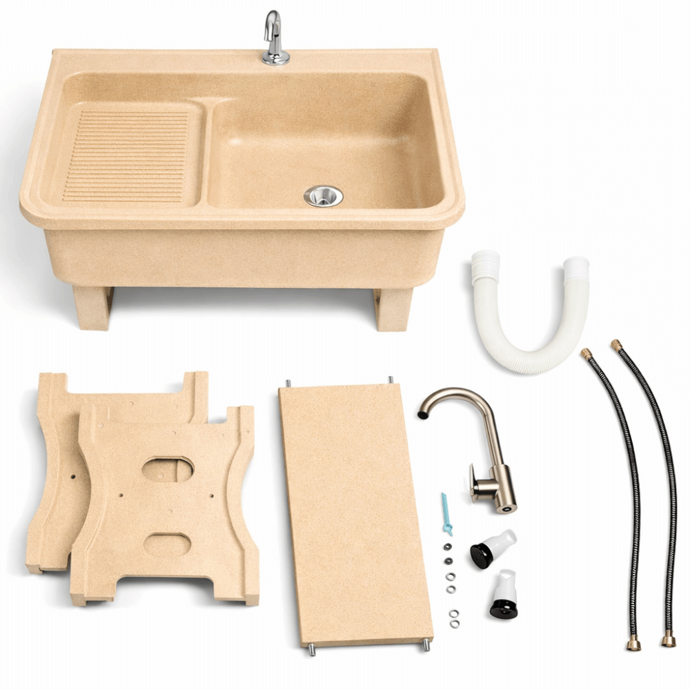 อ่างล้างจานขาตั้ง หินควอตซ์ 1 หลุม 1 ที่พัก DINOSAUR WASHTUB ขนาด 80X60X23ซม. สี SAND_4