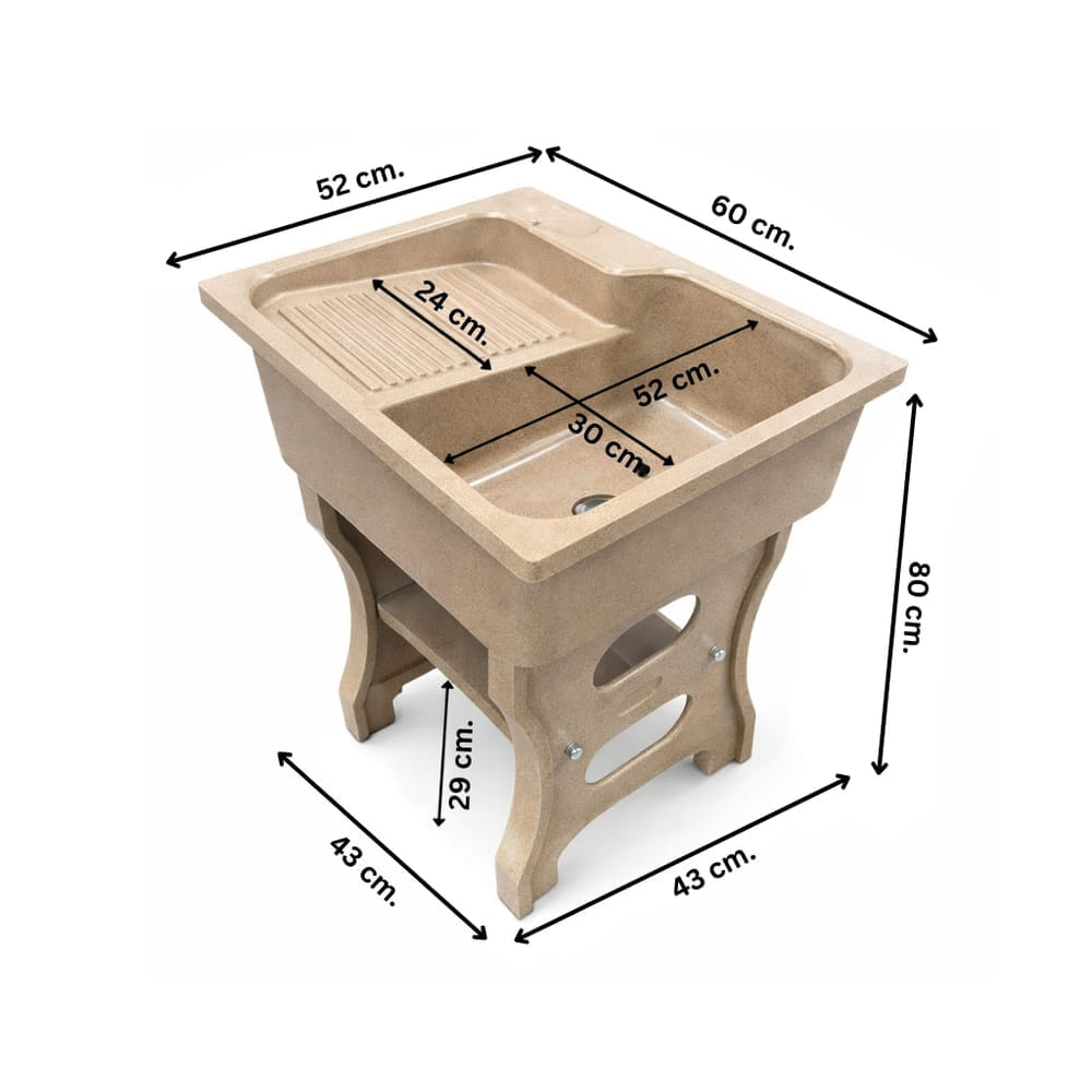 อ่างล้างจานขาตั้ง หินควอตซ์ 1 หลุม 1 ที่พัก DINOSAUR WASHTUB ขนาด 80X60X23ซม. สี SAND