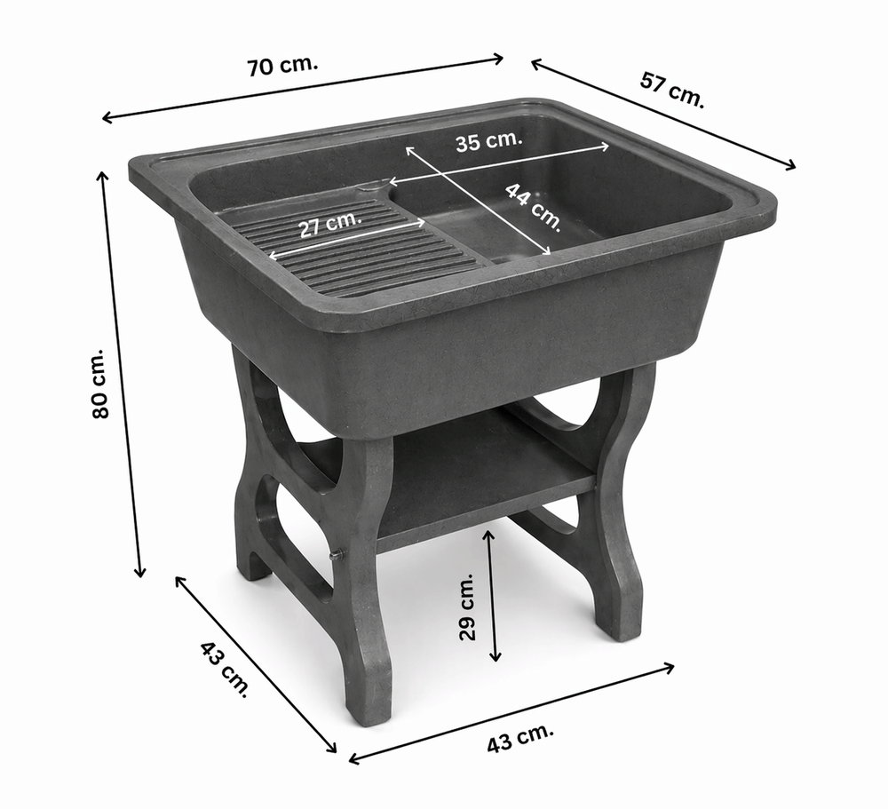 อ่างล้างจานขาตั้ง หินควอตซ์ 1 หลุม 1 ที่พัก DINOSAUR WASHTUB ขนาด 70X57X80ซม. สีดำ