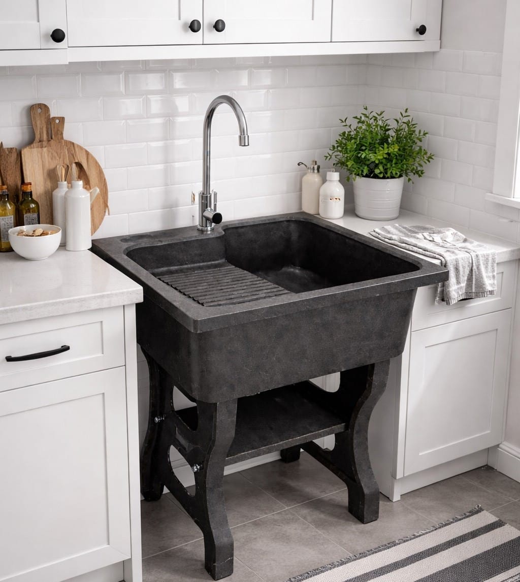 อ่างล้างจานขาตั้ง หินควอตซ์ 1 หลุม 1 ที่พัก DINOSAUR WASHTUB ขนาด 80X60X23ซม. สีดำ_5