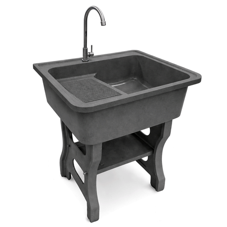 อ่างล้างจานขาตั้ง หินควอตซ์ 1 หลุม 1 ที่พัก DINOSAUR WASHTUB ขนาด 70X57X80ซม. สีดำ_0