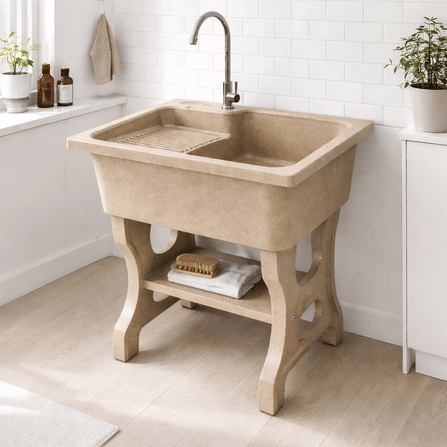 อ่างล้างจานขาตั้ง หินควอตซ์ 1 หลุม 1 ที่พัก DINOSAUR WASHTUB ขนาด 80X70X23ซม. สี SAND_1